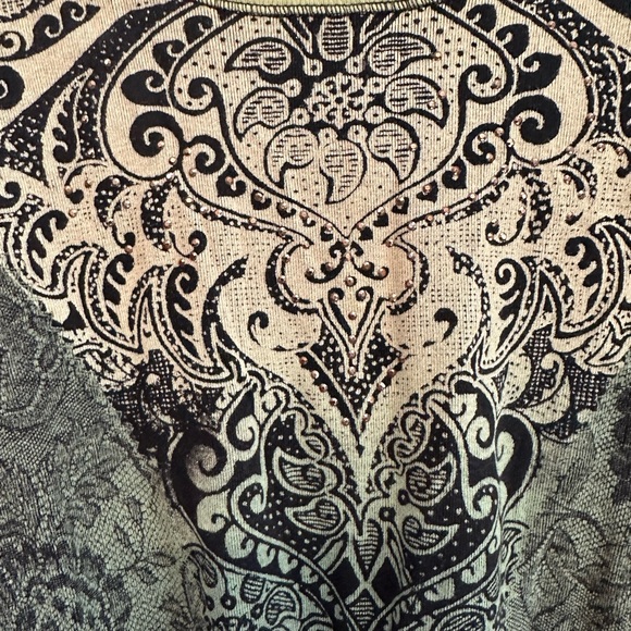 Y2K Vibes Vanilla Sugar Black and Green Long Sleeve Paisley Top 2X - Picture 4 of 5